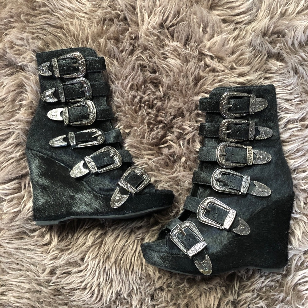 Jeffrey Campbell Silver Buckle Wedges